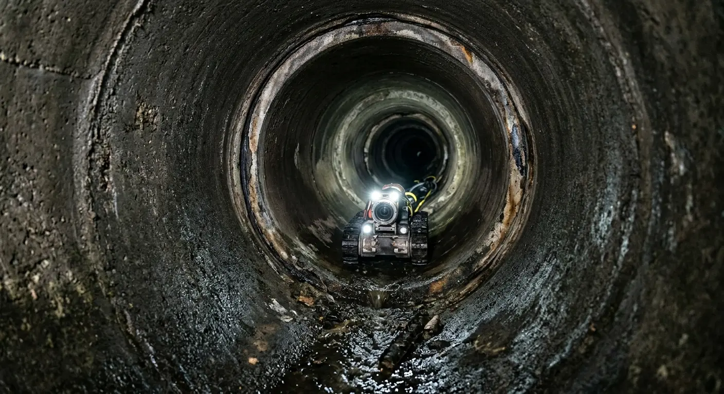 Robotic sewer camera inspecting pipe interior for Sewer Line Repair in Perkasie
